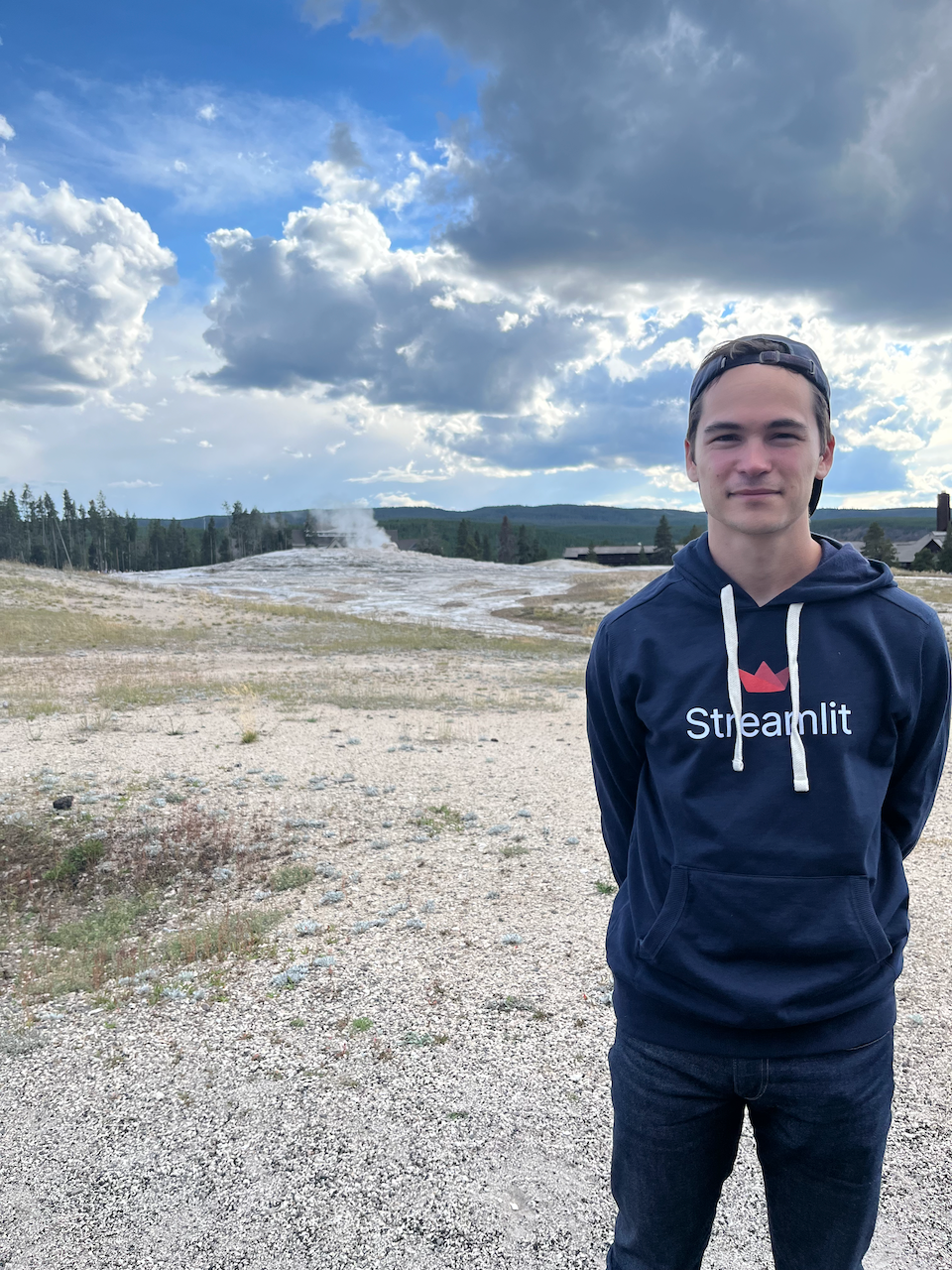 me wearing the Streamlit hoodie
