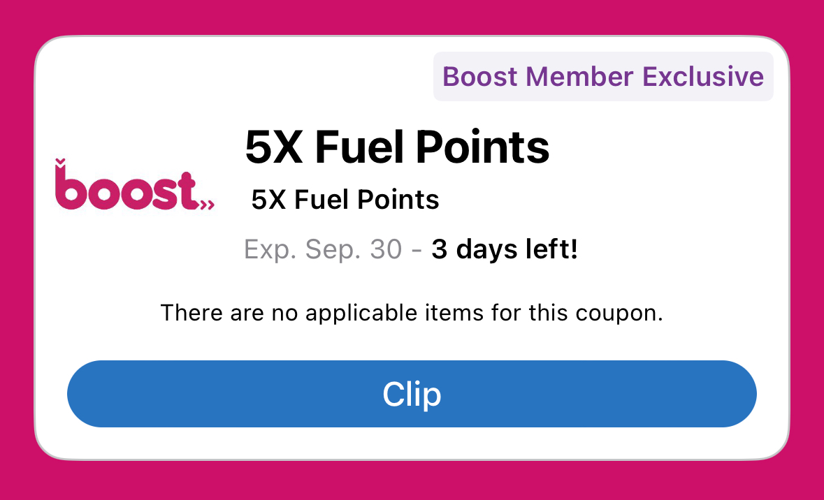 5x fuel points promo for Boost members